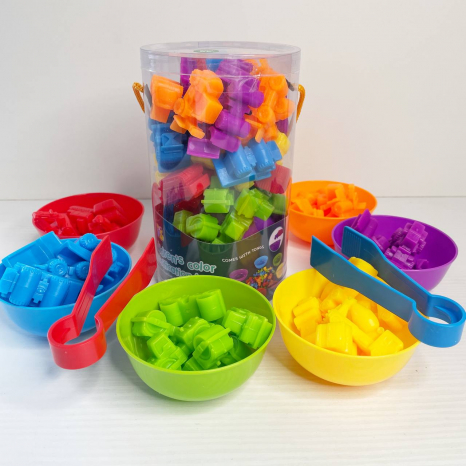 Логічна гра на сортування та вивчення кольорів Транспорт з мисочками та пінцетами