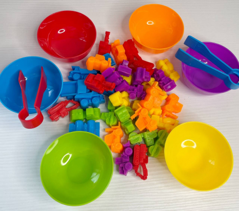 Логічна гра на сортування та вивчення кольорів Транспорт з мисочками та пінцетами