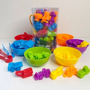 Логічна гра на сортування та вивчення кольорів Транспорт з мисочками та пінцетами