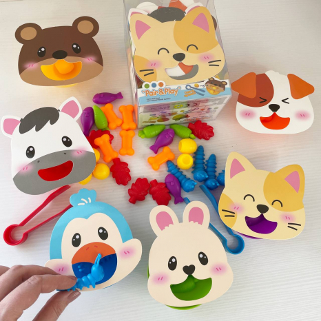 Логическая игра-сортер Накорми животное, 2 щипца, 6 тарелочек 2188-113