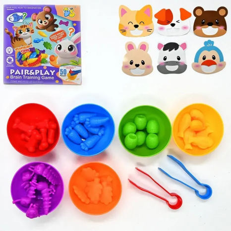 Логічна гра-сортер Нагодуй тваринку, 2 щипці, 6 тарілочок 2188-114