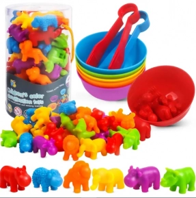 Логическая игра - сортер Зверята 2188-18 : 36 элементов, 6 мисочек, пинцеты