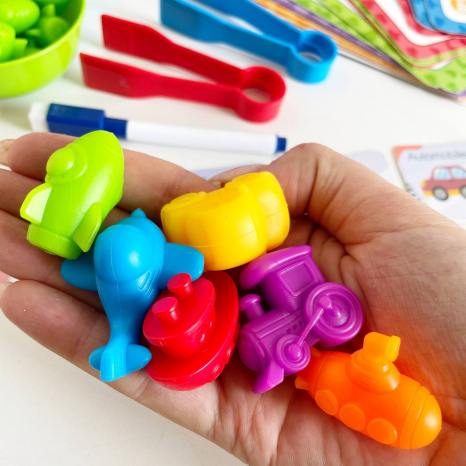 Логічна математична гра з картками із завданнями, гумові фігурки Транспорт, маркер “пиши-витирай” 2188-43