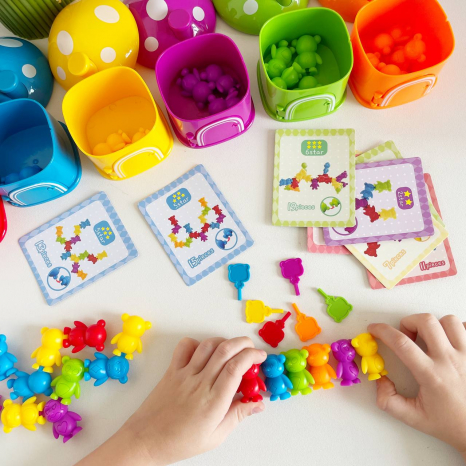 Логічна гра-сортер будиночки мухоморчики з картками із завданнями, ключами,36 фігурок медведиків 2188-55