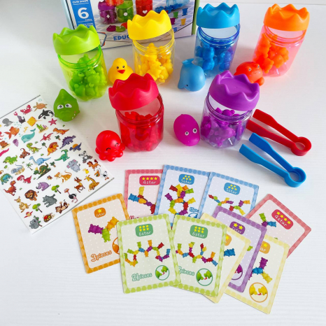 Логічна гра сортер+конструктор, вивчаємо кольори з фігурками тварин, картки із завданнями, 2188-86