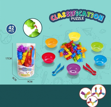 Набір для сортування (сортер) за методикою Монтессорі Кольорові ведмедики з щипцями та тарілочками, 2188-94