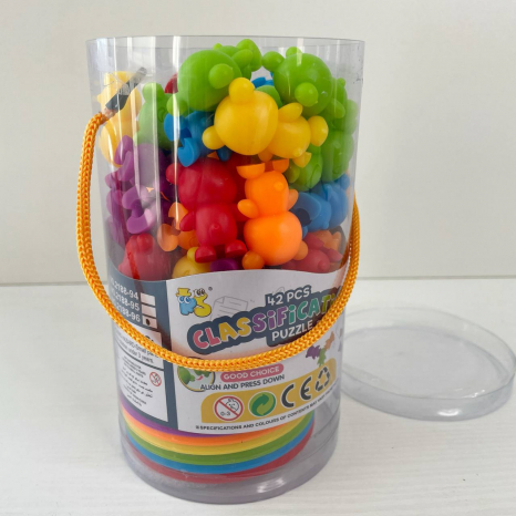 Логічна гра-сортер з ведмедиками, 6 тарілочок, 2 пари щипців, медведики з'єднуються, 2188-96