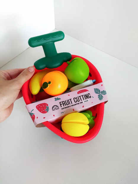 Візок з фруктами на липучках 2201 9 предметів (фрукти на липучці, ніж, тарілка)