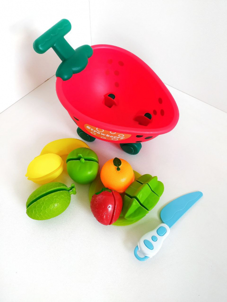 Візок з фруктами на липучках 2201 9 предметів (фрукти на липучці, ніж, тарілка)