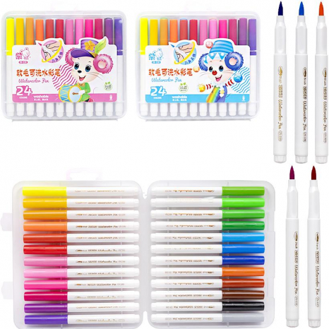 Набір маркерів-пензликів 24 кольори "Water color pen" у пластиковому боксі
