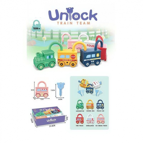 Потяг логічний з 6 вагончиками, замочками і ключами 228-8