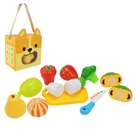 Набір продуктів на липучках з ножем та дошкою в коробці собачка 228K60