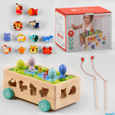 Дерев'яна іграшка сортер - каталка з магнітною риболовлею, C 45220
