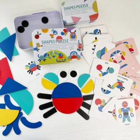 Деревянная Мозаика с геометрическими фигурами и карточками, 2305-64