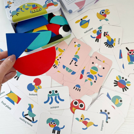 Дерев`яна Мозаїка з геометричними фігурами та картками, 2305-64