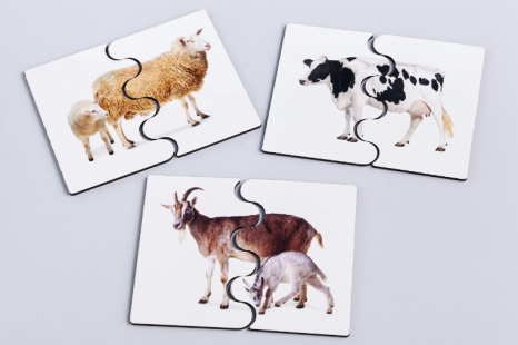 Дерев'яні пазли-половинки Тварини (3 рівня складності) з доповненою реальністю (AR)