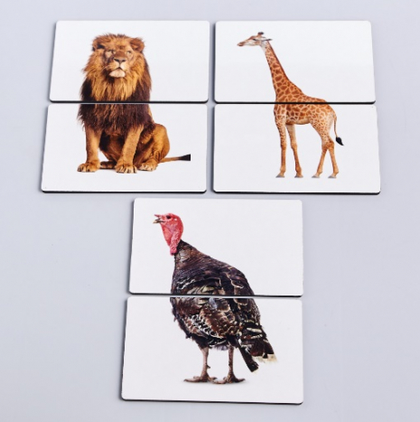 Дерев'яні пазли-половинки Тварини (3 рівня складності) з доповненою реальністю (AR)