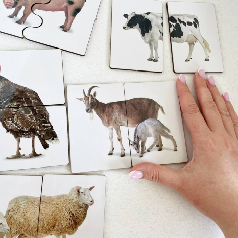 Дерев'яні пазли-половинки Тварини (3 рівня складності) з доповненою реальністю (AR)