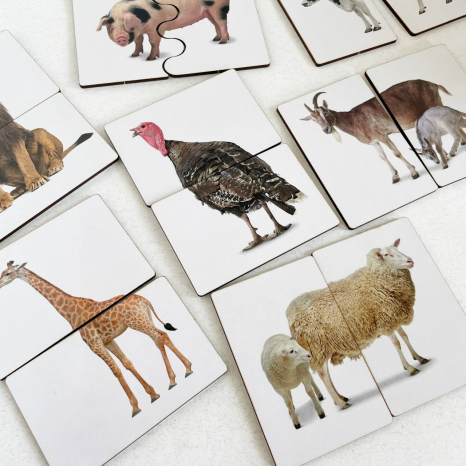 Дерев'яні пазли-половинки Тварини (3 рівня складності) з доповненою реальністю (AR)