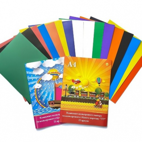 Набір кольоровий папір, білий та кольоровий картон Тетрада  21 аркуш 777