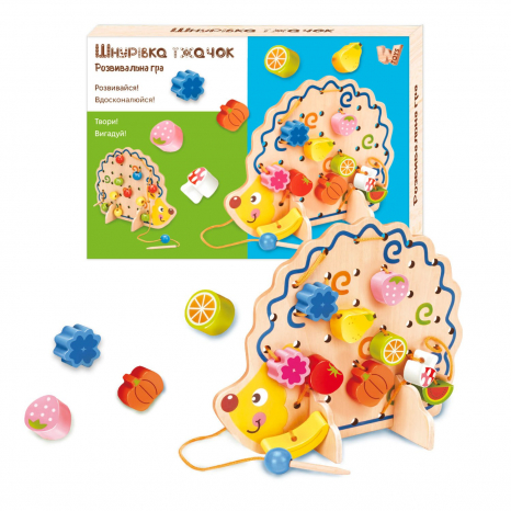 Дерев'яна шнурівка Їжачок з намистинами та фігурками