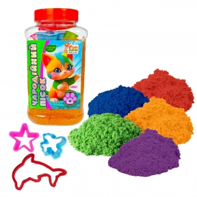 Кинетический песок 1кг, 4 формочки, в банке, микс видов, 26428
