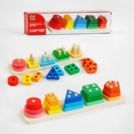 Дерев'яна логічна пірамідка Геометричні фігури та кольори з відтінками
