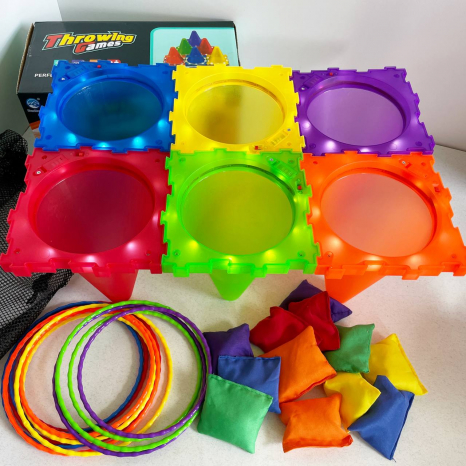Активна гра 3в1 з конусами і мішечками для метання з підсвіткою, кольорові кільця , 2888-16 B