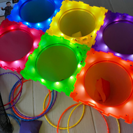 Активна гра 3в1 з конусами і мішечками для метання з підсвіткою, кольорові кільця , 2888-16 B