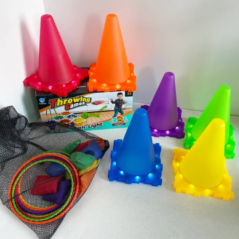 Активна гра 3в1 з конусами і мішечками для метання з підсвіткою, кольорові кільця , 2888-16 B