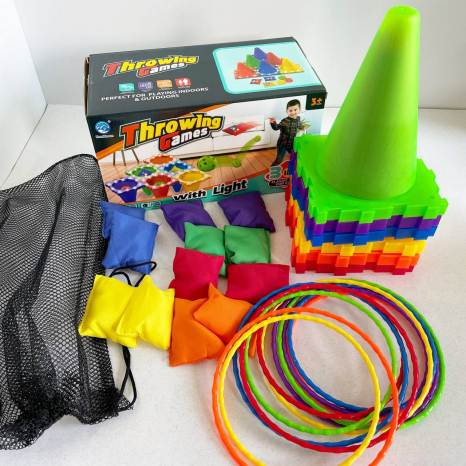 Активна гра 3в1 з конусами і мішечками для метання з підсвіткою, кольорові кільця , 2888-16 B