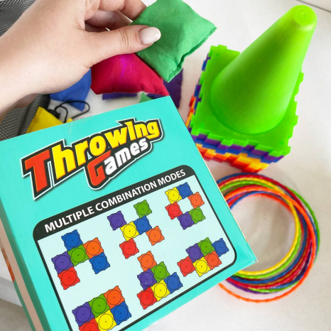 Активна гра 3в1 з конусами і мішечками для метання з підсвіткою, кольорові кільця , 2888-16 B