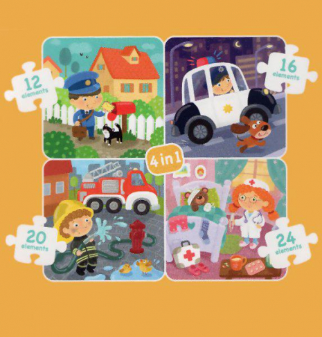 Картонные пазлы 4 в 1 Профессии  Додо / Dodo