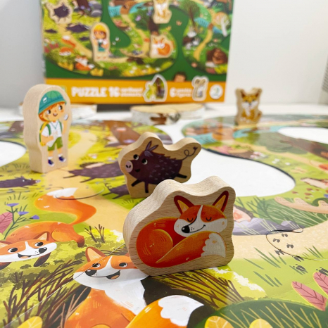Пазл "Хто живе в лісі?", DoDo (16 ел, дерев’яні фігурки) 300608