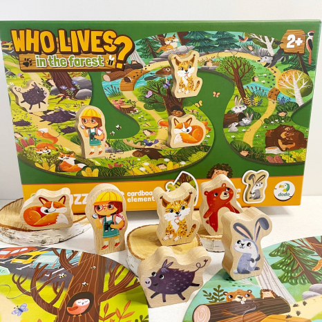 Пазл "Хто живе в лісі?", DoDo (16 ел, дерев’яні фігурки) 300608