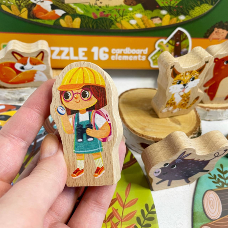 Пазл "Хто живе в лісі?", DoDo (16 ел, дерев’яні фігурки) 300608