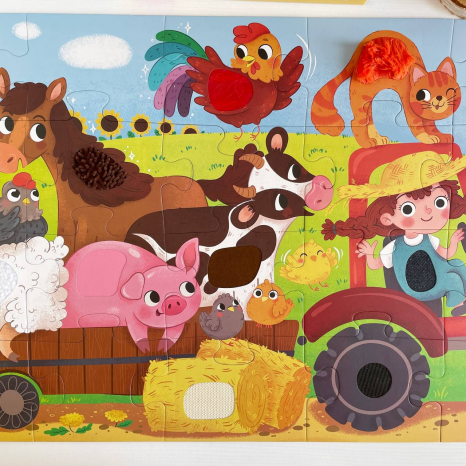 Картонные пазлы с тактильными элементами 20 элементов "За рулем трактора "Додо/Dodo 300658