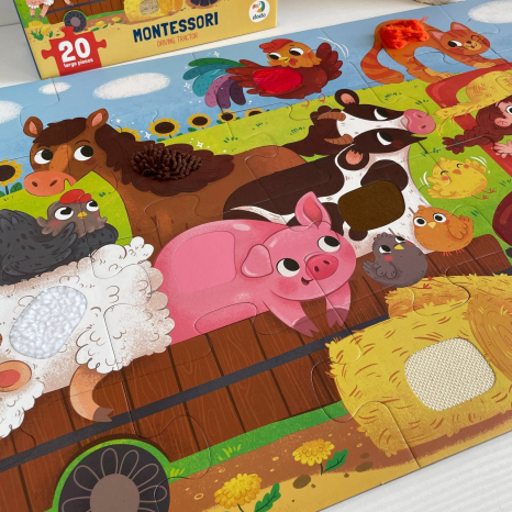 Картонные пазлы с тактильными элементами 20 элементов "За рулем трактора "Додо/Dodo 300658