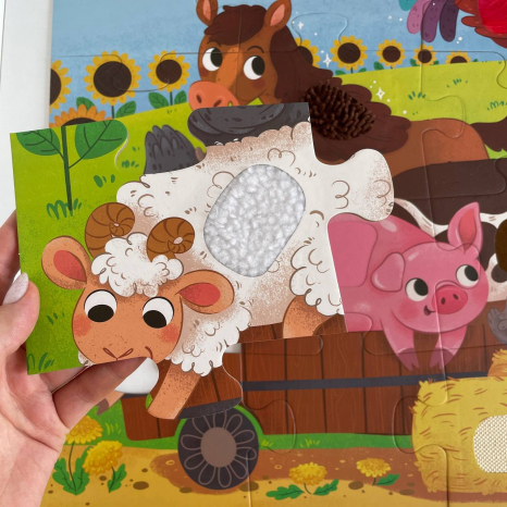 Картонные пазлы с тактильными элементами 20 элементов "За рулем трактора "Додо/Dodo 300658