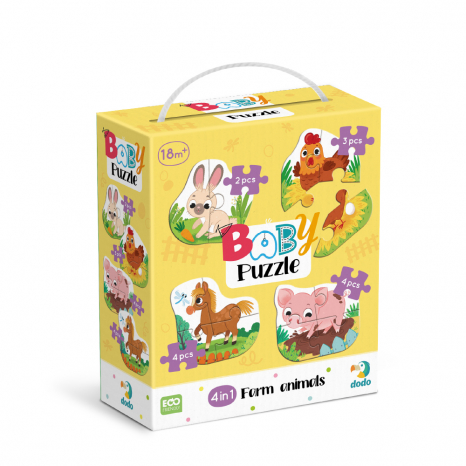 Картонні пазли Додо 4 в 1 Baby puzzle. Сільські тварини 300686 Dodo