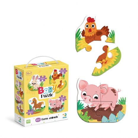 Картонні пазли Додо 4 в 1 Baby puzzle. Сільські тварини 300686 Dodo