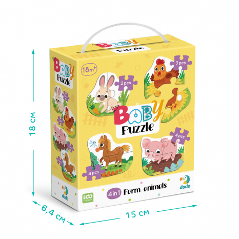Картонні пазли Додо 4 в 1 Baby puzzle. Сільські тварини 300686 Dodo