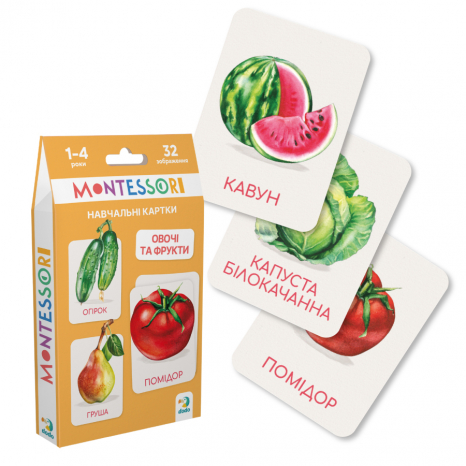 Набор обучающих карточек "Монтессоры. Овощи и фрукты", DoDo, 301232