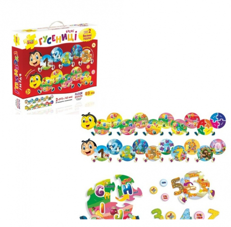 Дитячі розвиваючі великі пазли Абетка англійська Вчені гусениці 59 дет, EuroToys