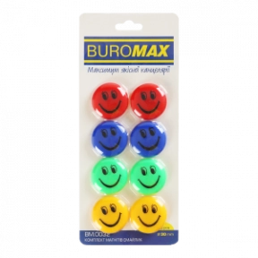 Магниты BUROMAX 0032 комплект 8шт*30мм Смайлик цветные