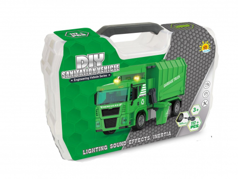 Конструктор - машина с инструментами мусоровоз 112 детали инерционн. свет, звук 3203-4