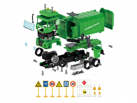Конструктор - машина с инструментами мусоровоз 112 детали инерционн. свет, звук 3203-4