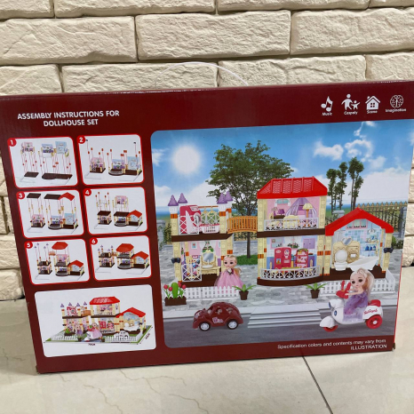 Ляльковий будинок 123 елементи, мелодія, наліпки, 2 ляльки, мопед, машинка, меблі 326 D 137