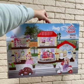 Ляльковий будинок 123 елементи, мелодія, наліпки, 2 ляльки, мопед, машинка, меблі 326 D 137