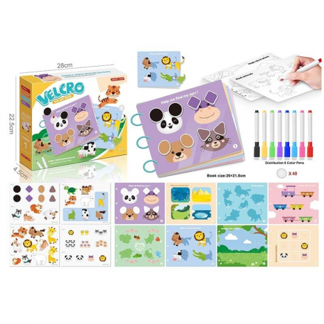 Развивающая многоразовая логическая книга с маркерами и липучками Животные333-4